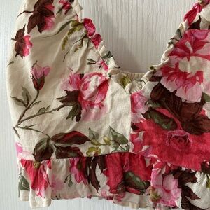 Abercrombie Pink Floral Linen-Blend Ruffle Set Top